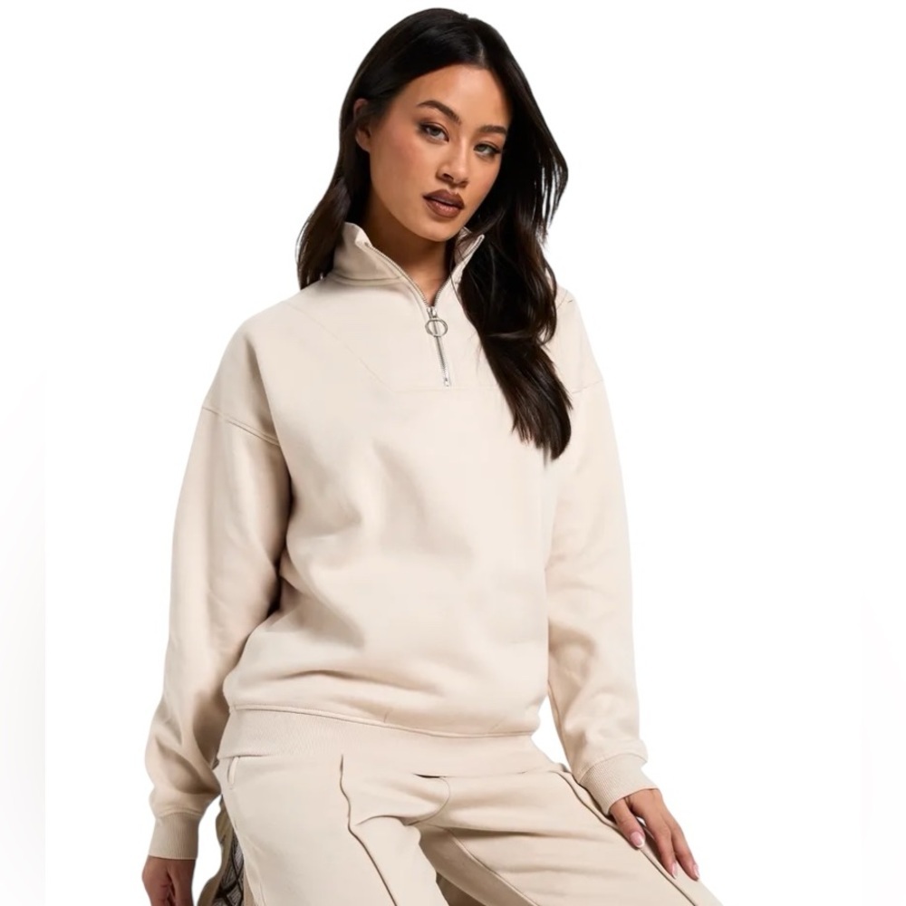 Pale Beige Quarter-Zip Sweater